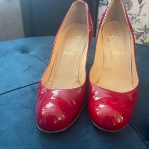 Christian Louboutin Red Patent Leather Wedge Miss Boxe Heels Size 9.5